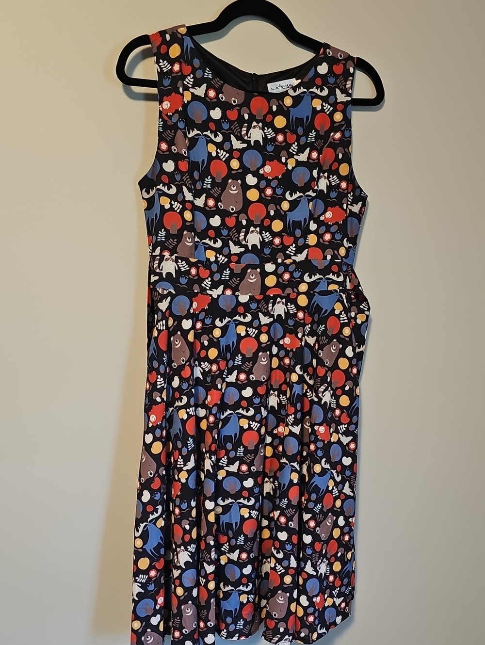 LA Soul Multicolor Moose, Bear, Raccoon, Sheep, Bird Print Sleeveless Dress